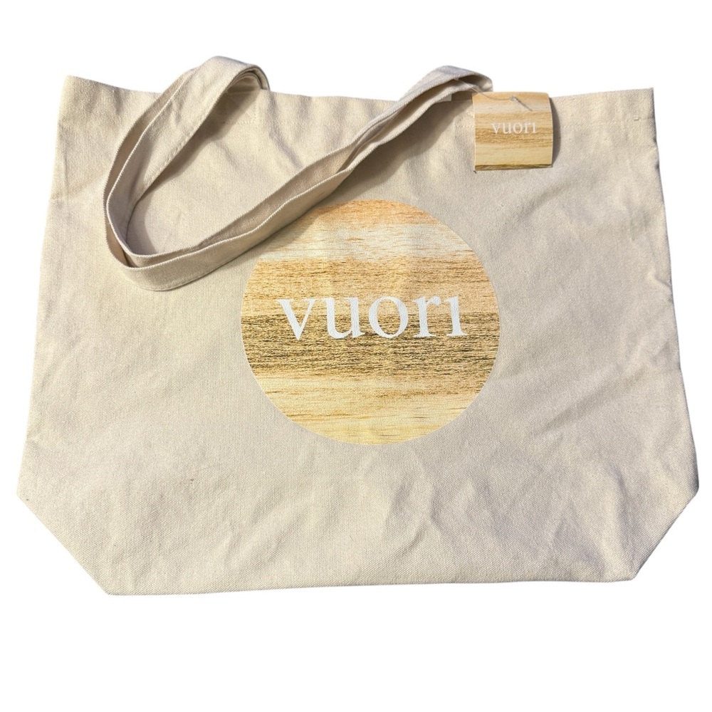 Vuori Beige Canvas Tote with Wooden Accent